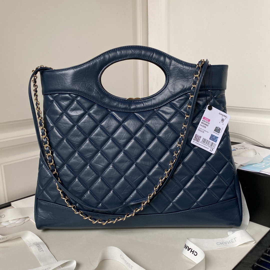 Calfskin Large 31 Chain Shoulder Bag Handbag AS1010 Dark Blue